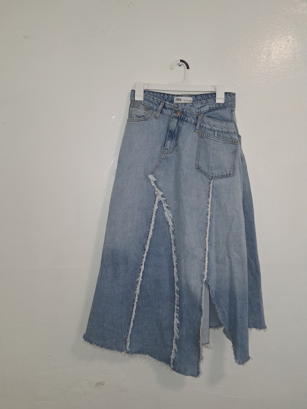 ZARA Asymmetrical Button Denim Maxi Skirt Front Slit Size S